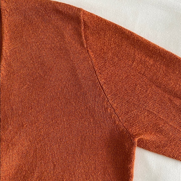 Eileen Fisher Cotton Linen Blend Italian yarn burnt orange Cardigan MOP buttons - Picture 6 of 13